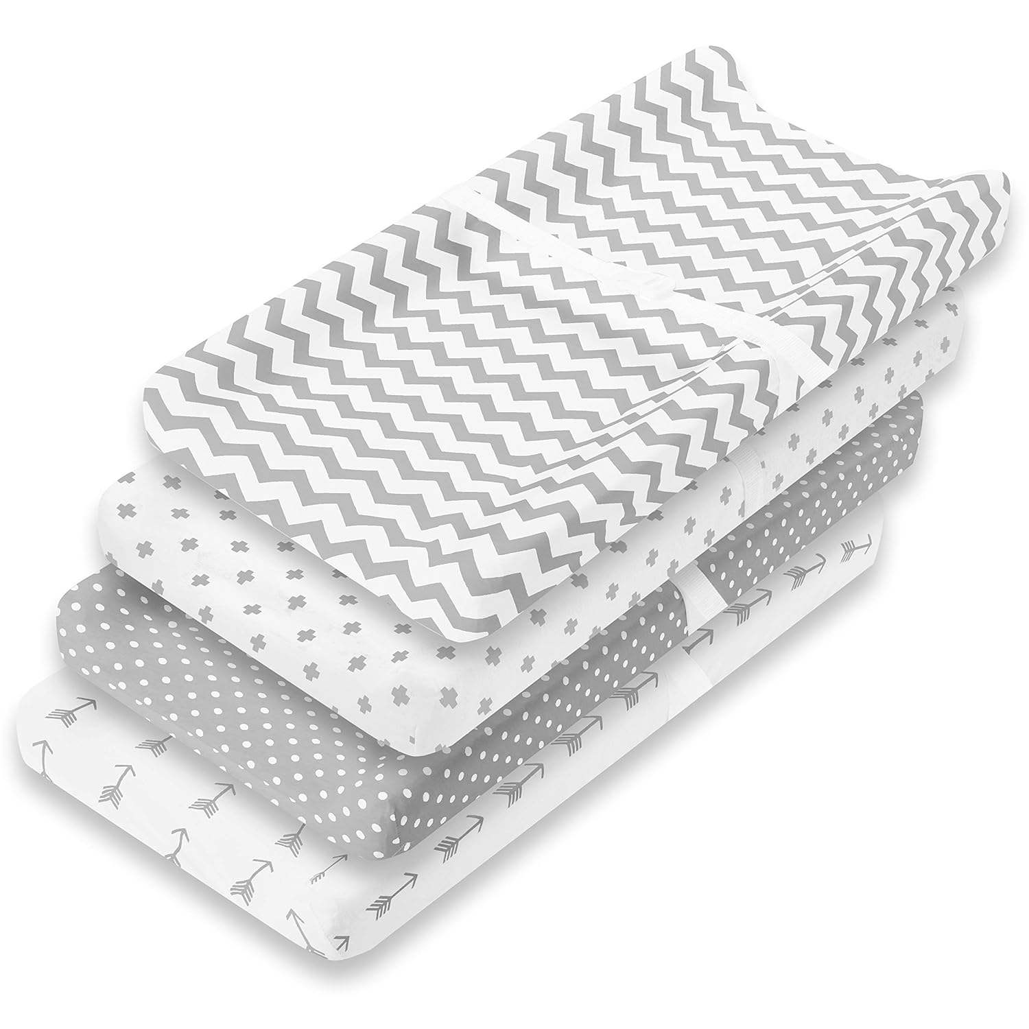 Changing Pad Cover – Premium Baby Changing Pad Covers 4 Pack – Boy or Girl Changing Pad Cover – Pure Jersey Machine Washable Grey and White Changing Table Cover – Diaper Changing Pad Cover Sheets - Image 3